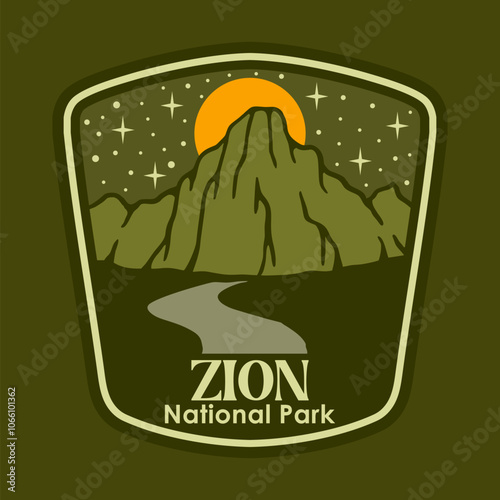 ZION AT THE NIGHT NATIONAL PARK BADGE LOGO DESIGN VECTOR ILLUSTRATION
