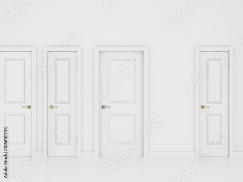 White wooden modern interior doors in various open and closed positions isolated on white background, door, collection photo