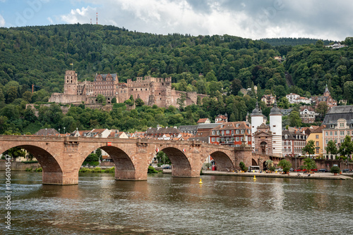 Stadtansicht Heidelberg am Neckar mit Schloss und alter Brücke