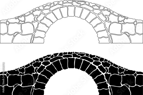 side view stone arch bridge icon set