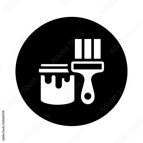 Artist painting brush with jar black silhouette vector icon design