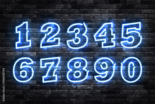 Vector set of neon numbers isolated on wall background.