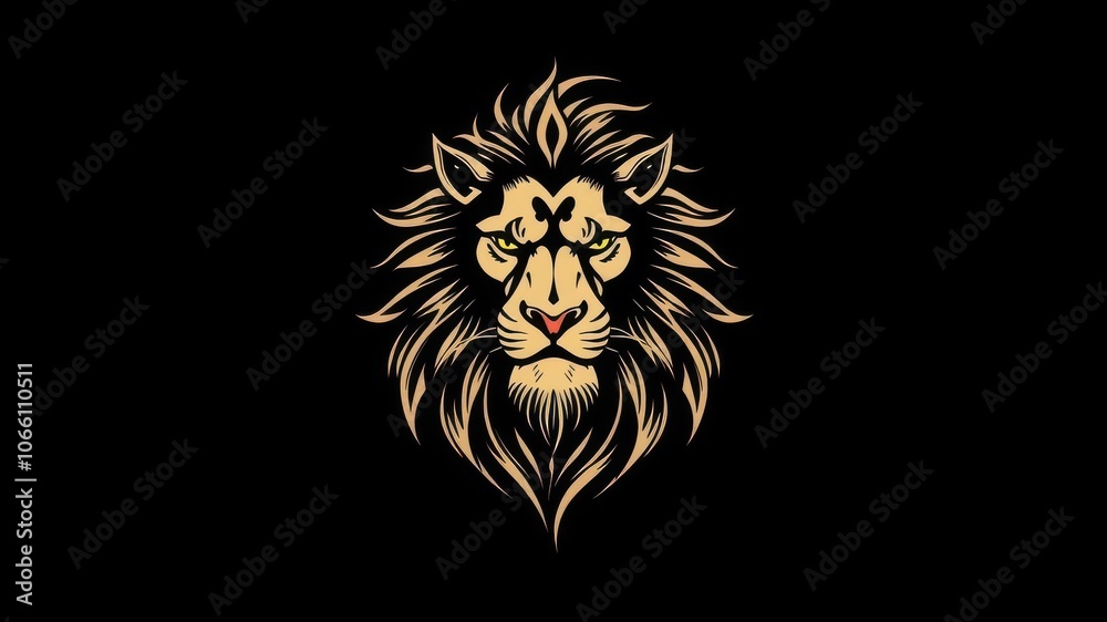 Obraz premium Artistic lion with intricate design on a black background, vector, black