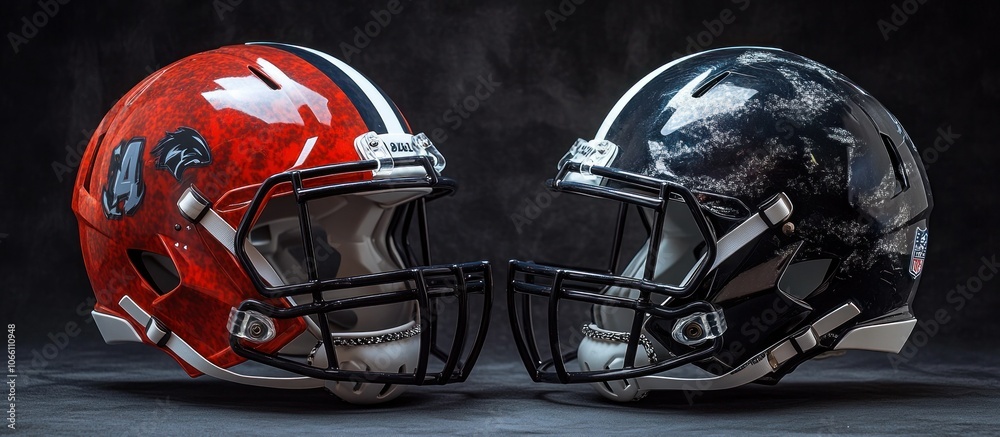 Two American Football Helmets Two American Football Helmets