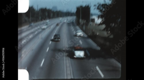 Highway Traffic 1959 - Cars travel on a highway north of Chicago, Illinois in 1959.