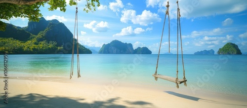 Tropical Paradise with Swing on White Sand Beach