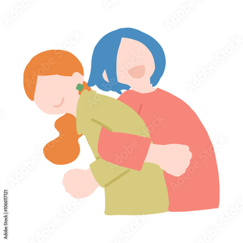 ストレッチをしながら笑う仲良しペア[女性]のフラットなイラスト
