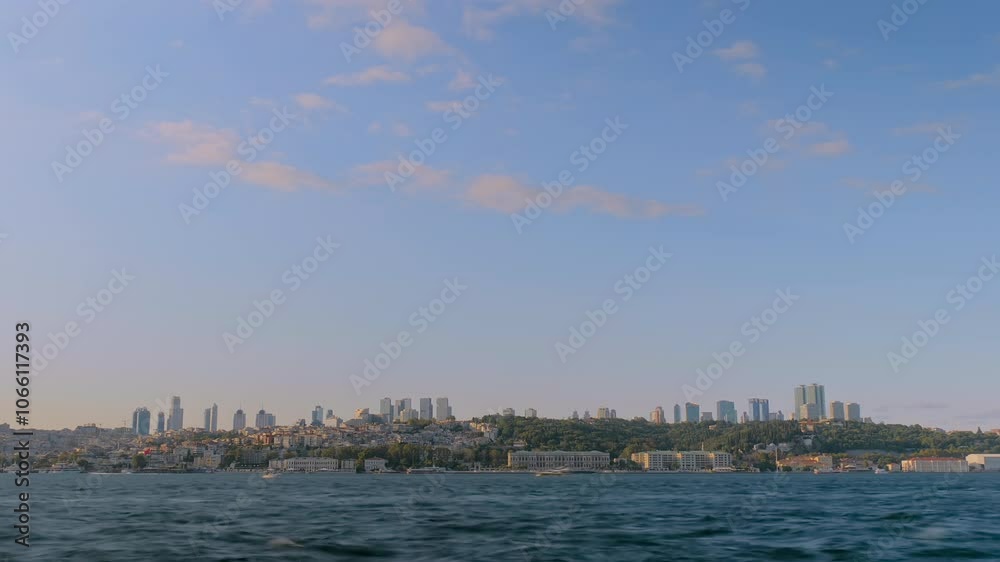 Time lapse: small motor boats, tugboat and speedboats are moving fast, sailing along the Bosphorus strait in Istanbul, Turkey - daylight - timelapse Time lapse: small motor boats, tugboat and speedboats are moving fast, sailing along the Bosphorus strait in Istanbul, Turkey - daylight - timelapse