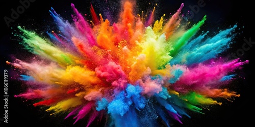 Colorful powder explosion at a lively celebration, festive, vibrant, dynamic, artistic, event, happiness, party, joy
