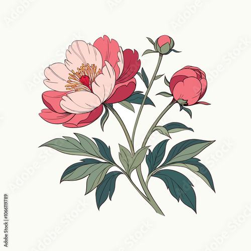 A beautiful vector illustration of a bouquet of pink roses with a vintage floral pattern brings a spring blossom to any design