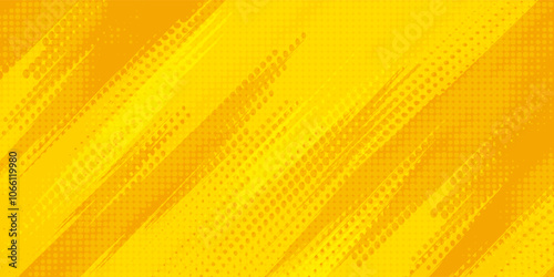 Yellow halftone pattern. Retro comic gradient background. Bright orange pixelated dotted texture overlay. Cartoon pop art faded gradient pattern. Vector backdrop grunge