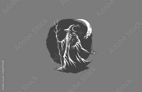 Elder Wizard vintage hand drawn design vector artwork illustration