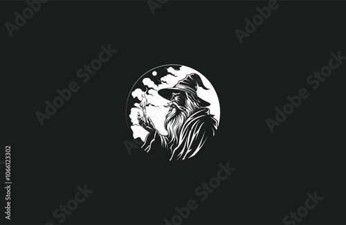 Elder Wizard vintage hand drawn design vector artwork illustration