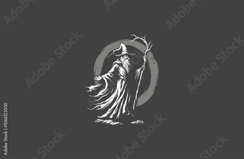 Elder Wizard vintage hand drawn design vector artwork illustration