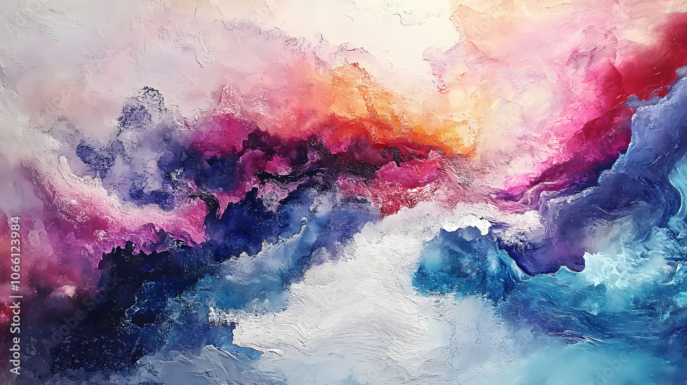 Fototapeta premium Behold an abstract dreamscape where vibrant colors merge with the tranquility of icy landscapes. Dreamscape. Illustration