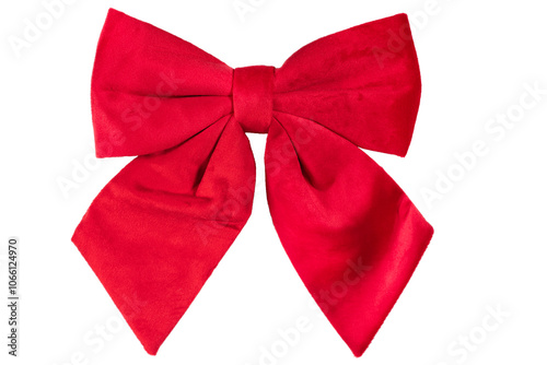 Big red bow for Christmas decoration. Gift box wrapping concept. Isolated on white background. Cut out