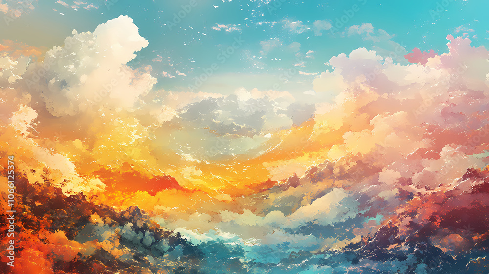 Description: a breathtaking view of a vibrant dreamscape from a high altitude. Dreamscape. Illustration Description: a breathtaking view of a vibrant dreamscape from a high altitude. Dreamscape. Illustration