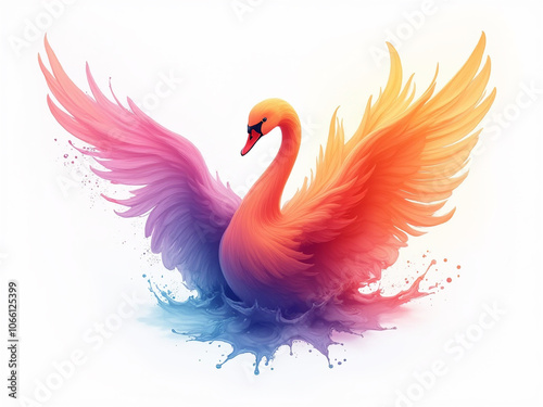 Vibrant Swan Illustration with Splash Effect photo