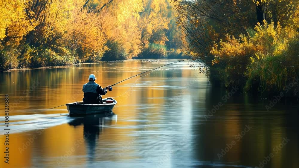 Serene Fishing Scene on a Tranquil River Serene Fishing Scene on a Tranquil River