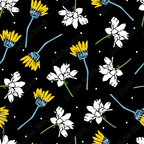 Fashionable Yellow and White Flowers Pattern Art. This pattern versatile and suitable for both modern and classic design projects, adding a touch of nature-inspired beauty to any space or product.