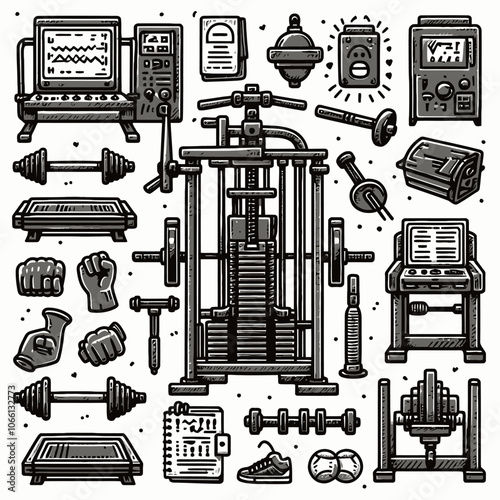 Smith machine doodle set vector 