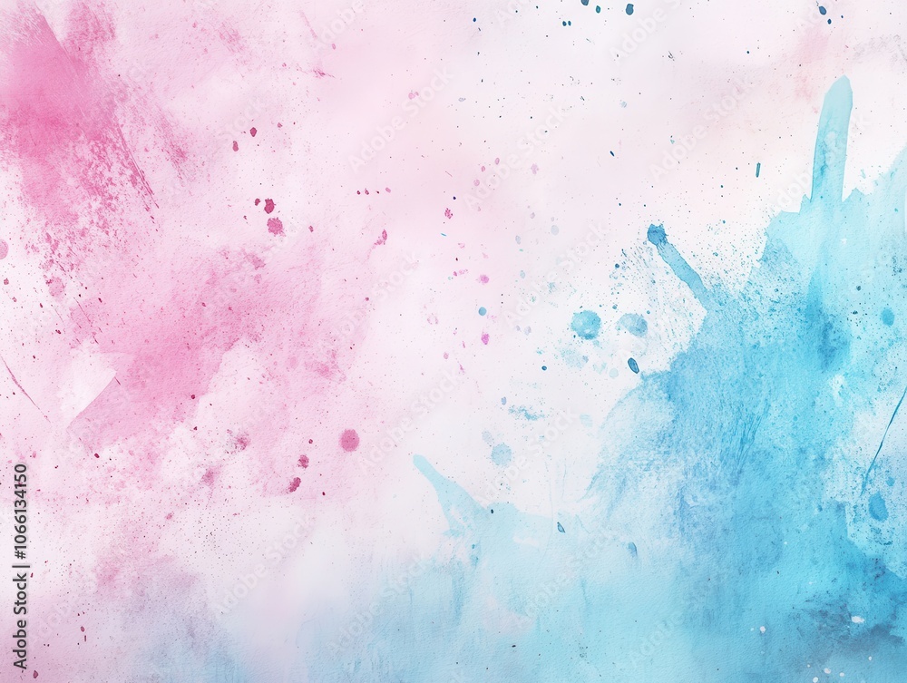 Obraz premium Abstract Watercolor Background with Pink and Blue Splashes on White Canvas.