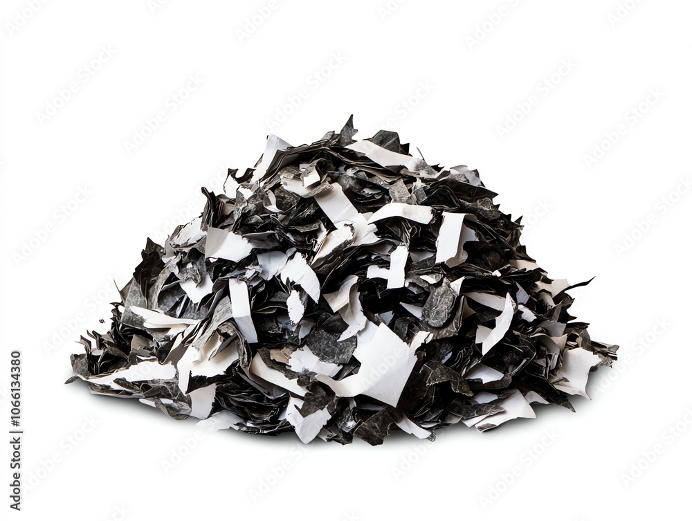 Shredded paper pile, white isolate background Shredded paper pile, white isolate background