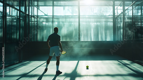 silueta de un hombre practicando padel tenis en una cancha cerrada para la competencia deportiva actividad deportiva y ejercicio photo