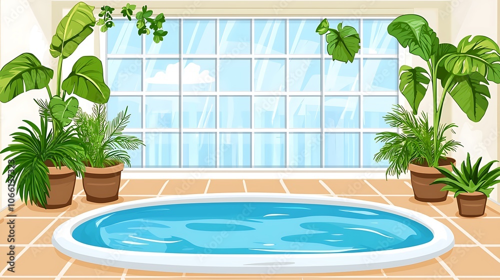 Fototapeta premium Indoor Pool with Plants and a Large Window.