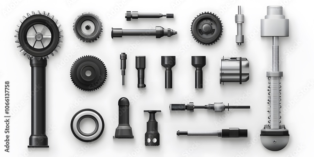 Obraz premium Set, Collection of Engineering Icons, Black, on White Background, 9:16 and 16:9 Format