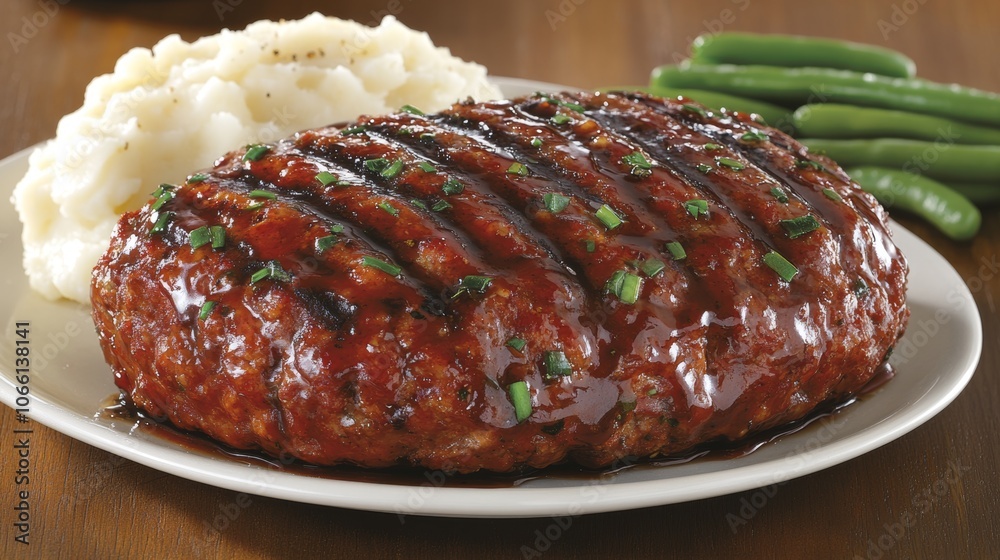 Delicious Grilled Meatloaf with Mashed Potatoes and Green Beans Delicious Grilled Meatloaf with Mashed Potatoes and Green Beans