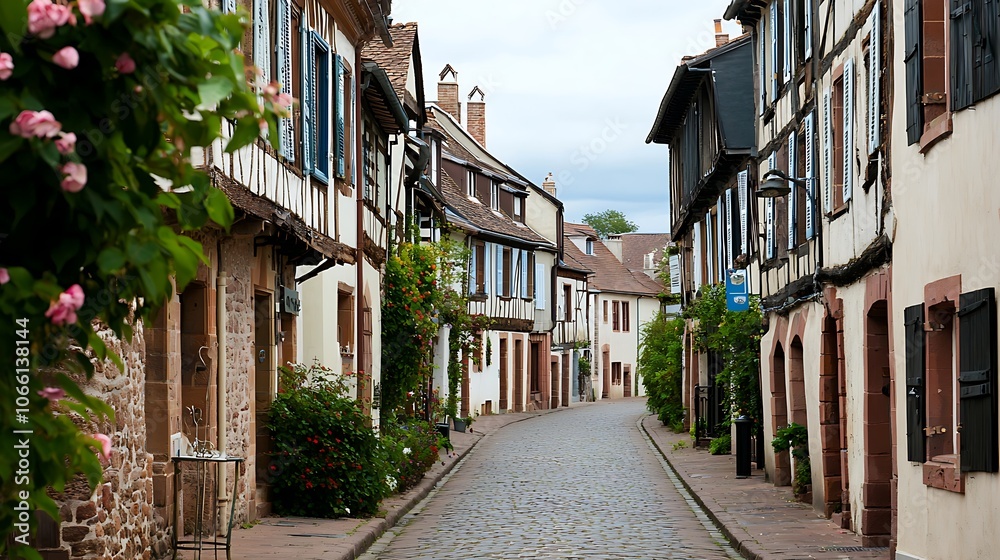 Fototapeta premium Cobblestone Street in a Historic French Village.