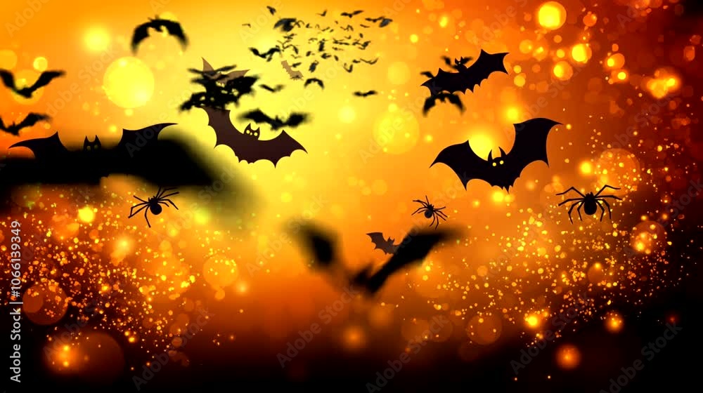 a beautiful Halloween night with bats pumpkins and spiders. Seamless looping time-lapse virtual 4k video animation background a beautiful Halloween night with bats pumpkins and spiders. Seamless looping time-lapse virtual 4k video animation background
