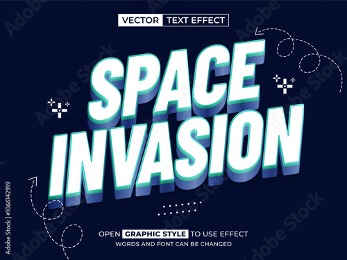 space invasion editable text, font effect, 3d text for title