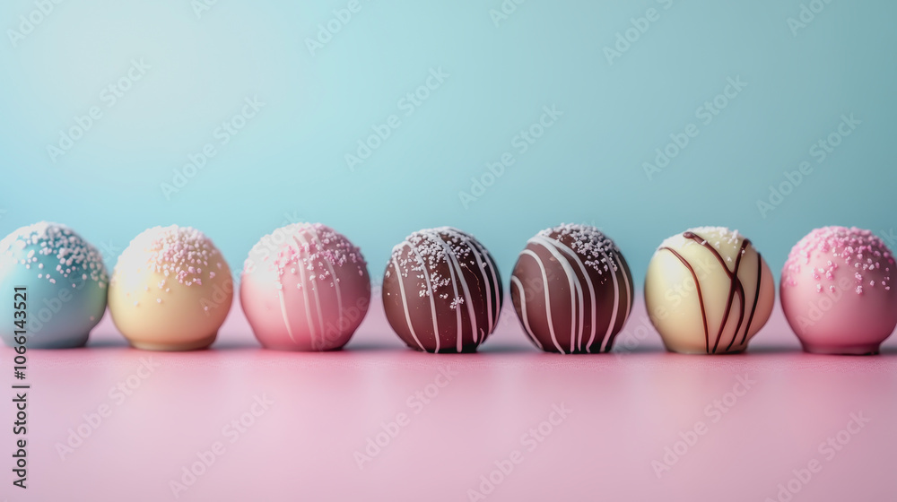 Fototapeta premium Colorful Chocolate Truffles on Smooth Background