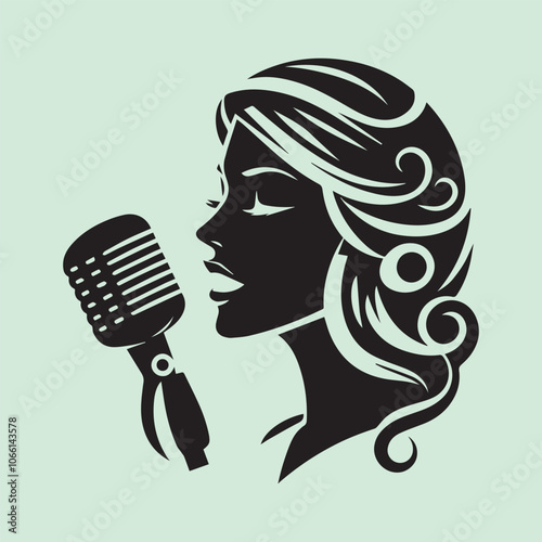 woman singer head vector illustration, woman singer head silhouette vector black and white