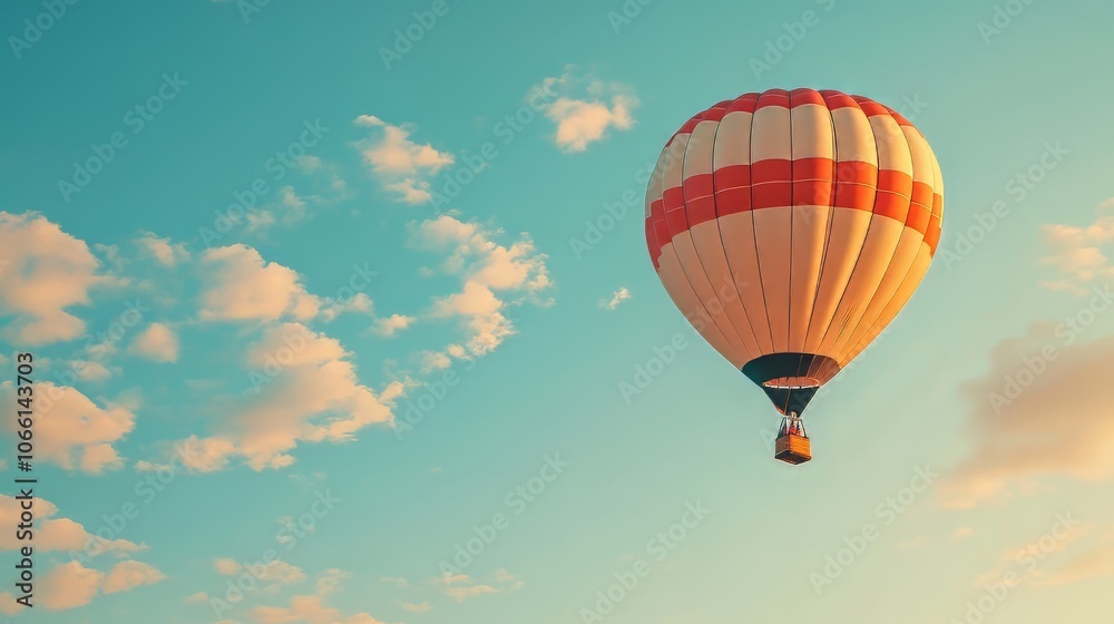Fototapeta premium A hot air balloon in the sky, hypermaximalist, advertising photography, hyper realistic, fine detail,