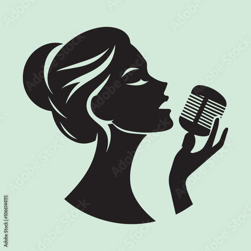 woman singer head vector illustration, woman singer head silhouette vector black and white