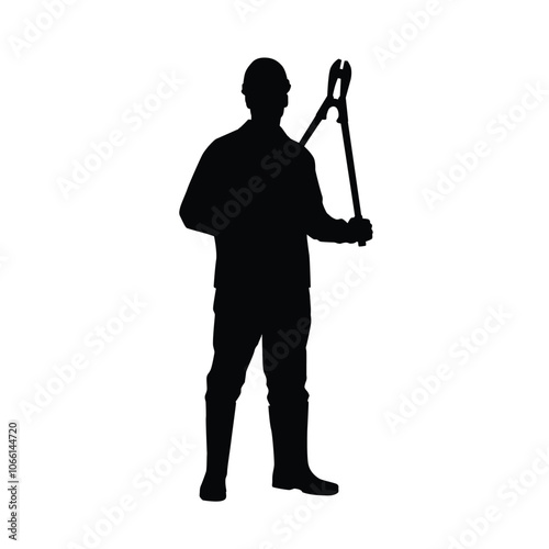 Silhouette of a worker with bolt cutter