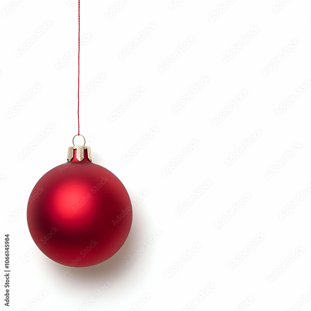 Red Christmas Ornament Hanging on White Background, bauble, decoration, festive, holiday, celebration Red Christmas Ornament Hanging on White Background, bauble, decoration, festive, holiday, celebration