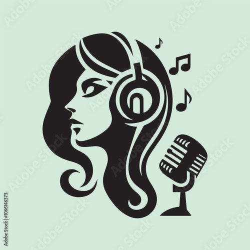 woman singer head vector illustration, woman singer head silhouette vector black and white