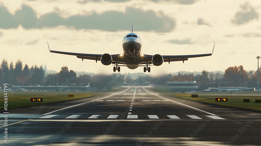 Naklejka premium A passenger plane takes off over the runway from the airport.