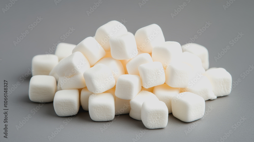 Soft White Marshmallows on Smooth Gray Background