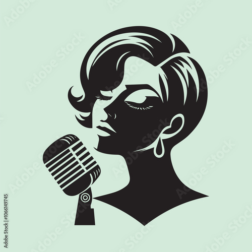 woman singer head vector illustration, woman singer head silhouette vector black and white