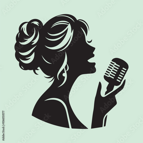 woman singer head vector illustration, woman singer head silhouette vector black and white