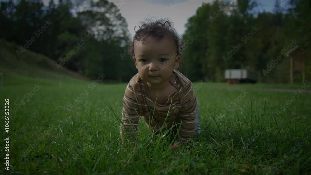 A Curious Baby is happily Crawling in a Beautiful Lush Green Field filled with Sunshine A Curious Baby is happily Crawling in a Beautiful Lush Green Field filled with Sunshine