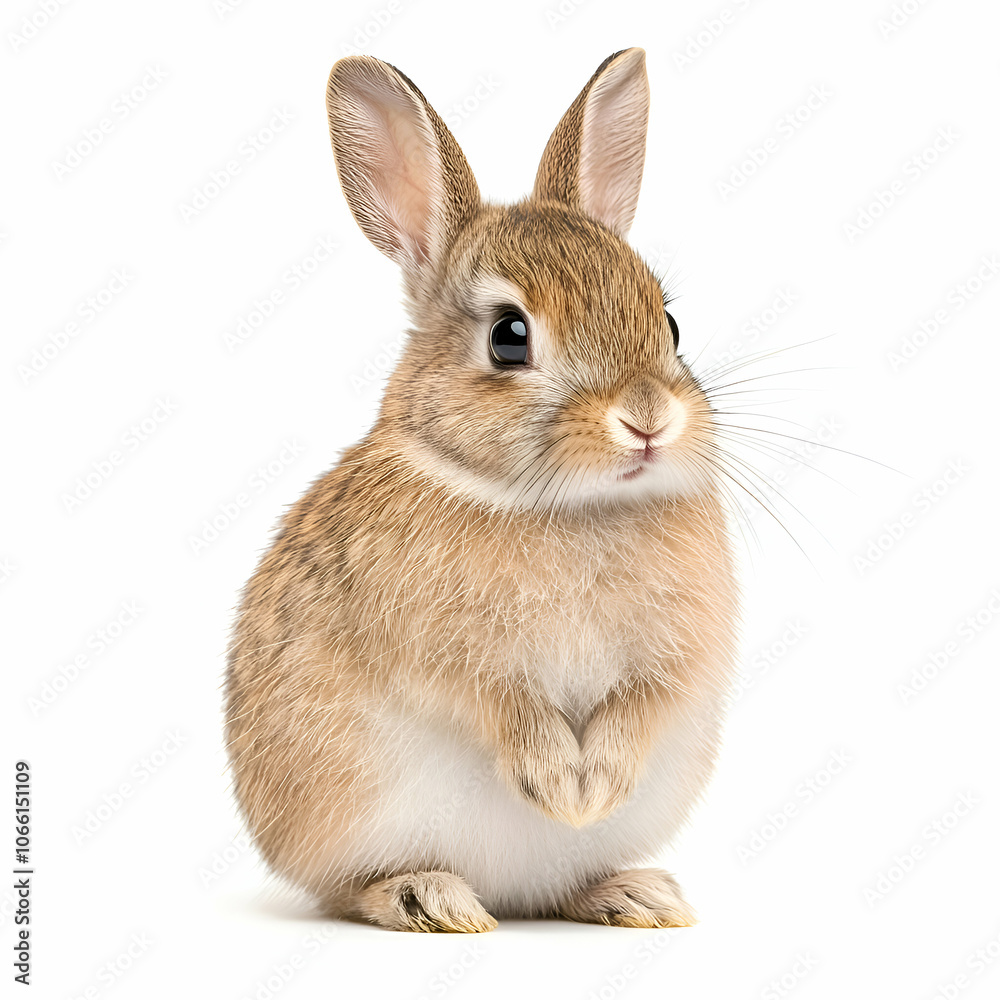 Obraz premium Cute Bunny Rabbit Sitting on White Background, adorable, fluffy, pet, animal, small