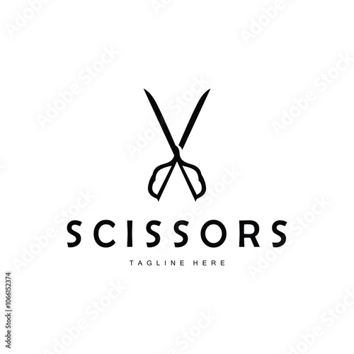 Barber tool scissors logo cutting tool vector, scissors simple background icon symbol design