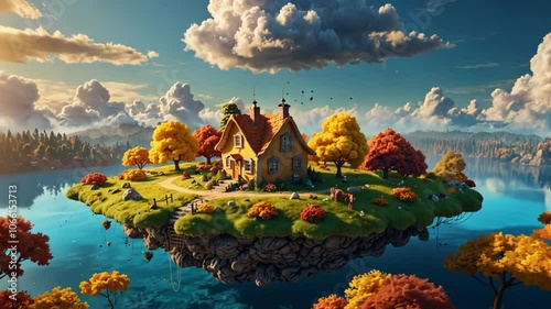 Wallpaper Mural small floating island with small house Torontodigital.ca