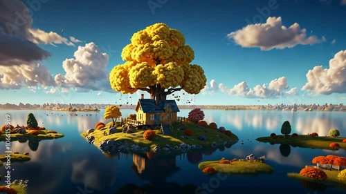 Wallpaper Mural small floating island with small house Torontodigital.ca